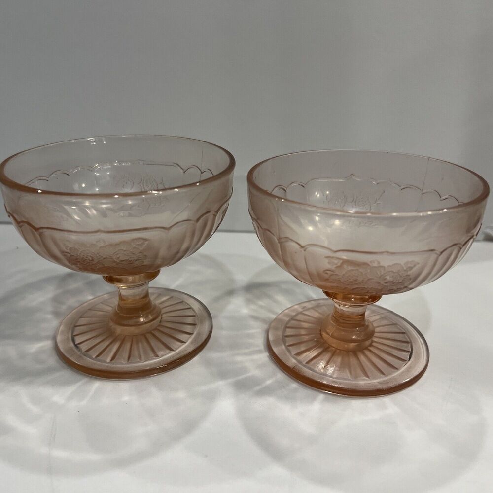 ANCHOR HOCKING Vintage Pink Depression Glass Mayflower Rose Sherbet Desert Dish